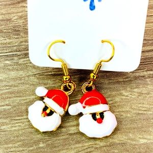 Gold tone red and white Santa enamel boutique Christmas earrings